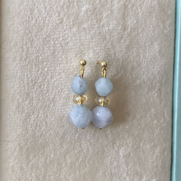 Faceted aquamarine and crystal gold plated sterling silver earrings - Picture 3 of 6